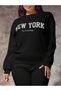 Unisex Oversize New York Printed Crew Neck Black Sweatshirt