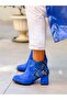 Pery Cobalt Blue Dana Suede Back Cobalt Blue Snake Skin Detail Round Toe Heel Boots Bottie - 4