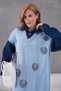 Women's Sleeves Denim Front Beading Wide Fit Long Knitwear Dress - 3