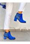 Pery Cobalt Blue Dana Suede Back Cobalt Blue Snake Skin Detail Round Toe Heel Boots Bottie - 3