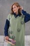 Women's Sleeves Denim Front Beading Wide Fit Long Knitwear Dress - 4