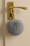 Plush Fluffy Pompom Pouf Gray Furry Home Office Car Phone Wallet Bag Keychain with Gold Accessories - 3