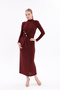 Women's Burgundy Stone Long Sleeve Sandy Evening Dress - 5