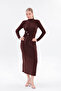 Women's Bitter Brown Stone Long Sleeve Sandy Evening Dress - 5