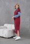 Women's Sleeves Denim Front Beading Wide Fit Long Knitwear Dress - 3