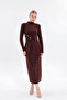 Women's Bitter Brown Stone Long Sleeve Sandy Evening Dress