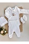 Ecru Honey Bee Embroidered Newborn Set (Body, Pants, Beanie, Gloves) - 2