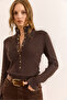 Women's Brown Mock Neck Snap-Button Soft-Textured Knit Sweater KZK-19000998 - 4