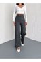 Women's Pocketless Woven Fabric Pants with Snap Buttons at the Waist, Loose Legs, Wide Leg Model - 5