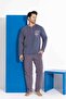 Men's Smoked Plaid and Square Pattern Long Sleeve Father-Son Fleece Fabric Winter Warm Pajama Set - 4