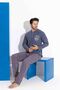 Men's Smoked Plaid and Square Pattern Long Sleeve Father-Son Fleece Fabric Winter Warm Pajama Set - 2