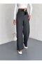 Women's Pocketless Woven Fabric Pants with Snap Buttons at the Waist, Loose Legs, Wide Leg Model