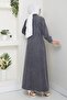 Women's Pocketed Buttoned Rib Knit-Detail Denim Black Long Coat - 6