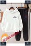Children's Unisex Printed Hooded Tracksuit Set with the Logo on the Bottom of the Pants and the Top with the Text on the Left Side