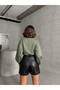 Two Button Pleated Faux Leather Shorts - 6