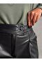 Two Button Pleated Faux Leather Shorts - 7