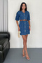 Women's Buttoned Denim Dress – Leather Belted & Modern Cut - 2