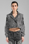Tw3 Women's Garnished Sleeves Striped Crop Jean Jacket