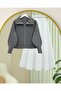 Half-Collar Zippered Knitwear Cardigan -Smoked - 5