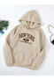 Men's Beige Hooded Oversize Sweatshirt Newyork Printed