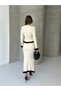 Women's Ecru Ribbed Ruffle Detailed Skirt Blouse Elegant Knitwear Set (Size S) - 6