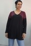Black V-Neck Burgundy Color-Blocked Size Fits All Low-Sleeve Combed Viscose T-Shirt - 6