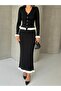 Women's Black Ribbed Ruffle Detail Skirt Blouse Elegant Knit Set (Size S) - 4