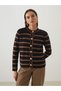 Alita City Lcw Modest Brown Knitwear Striped Women's Cardigan with a Difference