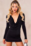 Black Degaje Collar Long Sleeve Mini Dress 9080