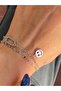 Steel Bracelet Double Chain Silver Color Shiny with Smiling Face Figure - 7