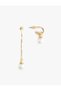Women's Asymmetrical Earrings Pearl Detailed Hoop Dangle