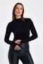 Women's Black and White 2-Piece Finger Detail Half Turtleneck Cotton Viscose Bodysuit - 3