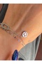 Steel Bracelet Double Chain Silver Color Shiny with Smiling Face Figure - 6