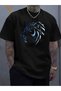 Unisex Oversize Printed Cotton Crew Neck Short Sleeve Black T-Shirt Tiger Figure