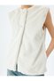 Faux Fur Crew Neck Buttoned Sleeveless Vest - 5