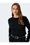 Crew Neck Long Sleeve Hair Knit Sweater