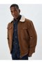 Plush Collar Jacket Slim Fit Pocket Detail Zippered Cotton Blend