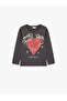 Long Sleeve Crew Neck Heart Printed Cotton T-Shirt