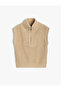 Knitted Sweater Half Zipper Stand Collar Ribbed
