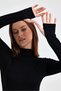 Women's Black Navy Blue Brown Red 4-Piece Finger Detail Half Turtleneck Cotton Viscose Bodysuit - 4