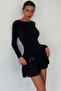 Ring accessory detailed gathered long sleeve dress 9127 - 2
