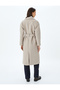 Belt Detailed Pocketed Buttoned Double Breasted Extra Long Stamp Coat - 4