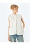 Faux Fur Crew Neck Buttoned Sleeveless Vest - 3