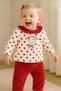 Baby Girl Velvet Bear Printed 2-Piece Set – Long Sleeve Top with Hearts + Pink Pants - 3