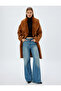 Detachable Faux Fur Collar Detailed Long Coat Double Breasted Buttoned with Pockets