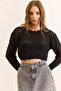 Women's Black Collar Detailed Openwork Crop Knit Blouse Blz-19003121 - 4