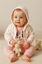 Baby Girl Hooded 3-Piece Set – Heart Patterned Jacket + Badi + Pants - 100% Cotton - Pink Color - 2