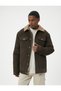 Corduroy Jacket Plush Collar Detailed Pockets Slim Fit Buttoned - 2