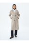 Belt Detailed Pocketed Buttoned Double Breasted Extra Long Stamp Coat - 3