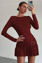 Ring accessory detailed gathered long sleeve dress 9127